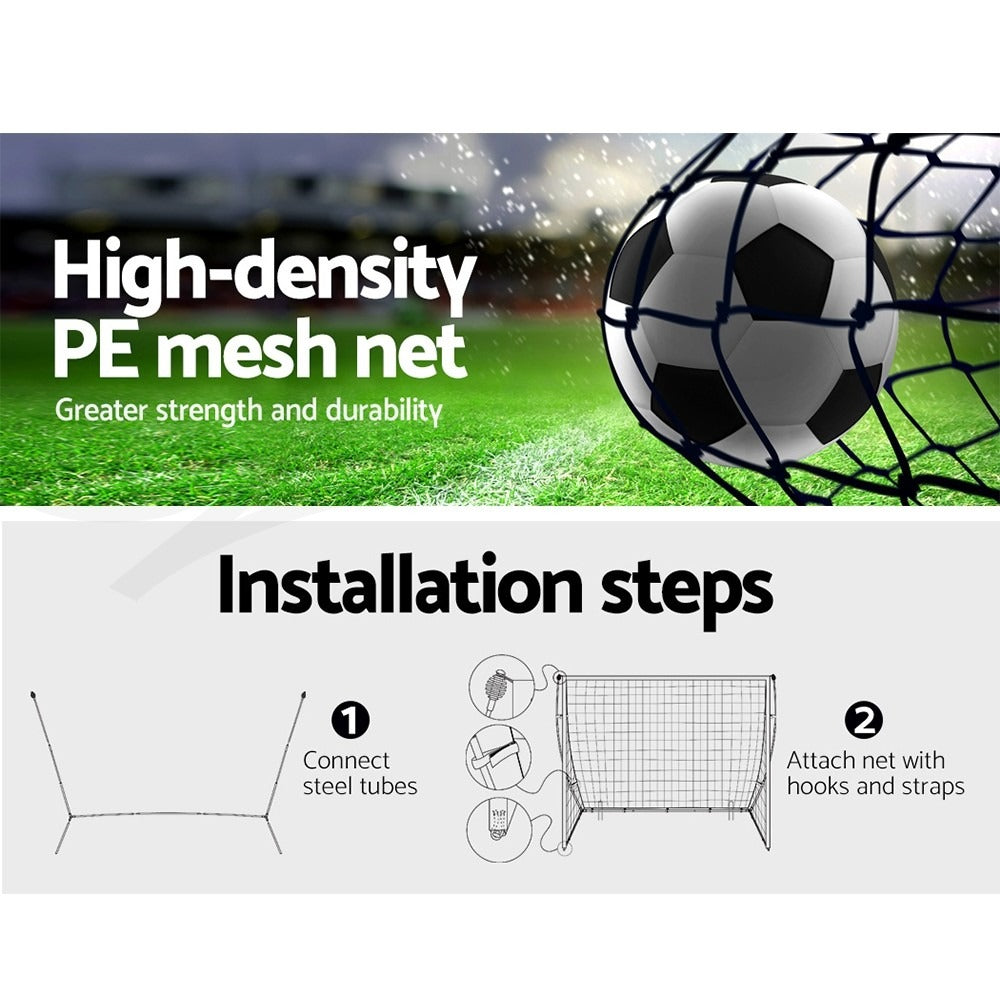 Portable soccer goal installation steps with soccer ball for easy backyard or training setup