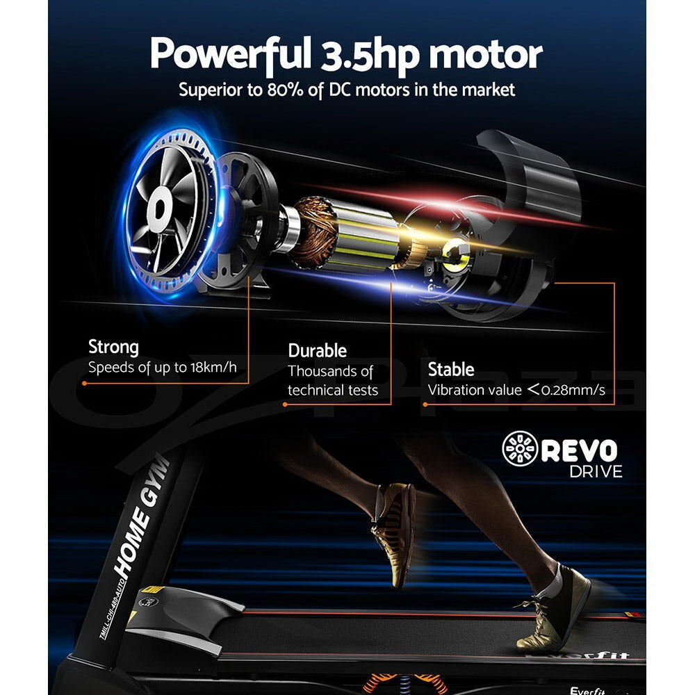 Close-up of incline treadmill motor and cushioning system designed for quiet operation and joint-friendly running.