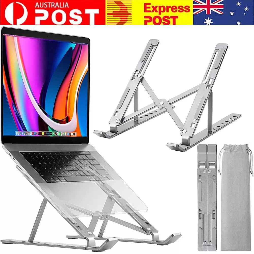 Adjustable aluminum laptop stand with foldable design and cooling support for ergonomic desk setups