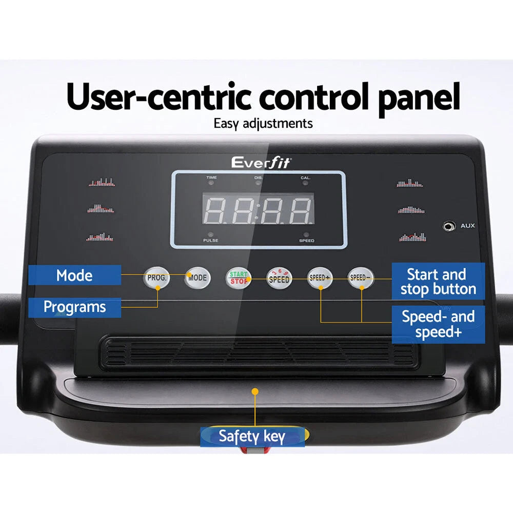 Treadmill digital console with LED display showing speed distance time and calories