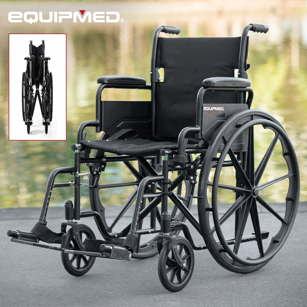 EQUPMED 24" Wheelchair - Folds For Easy Transport, Supports Up To 136kg