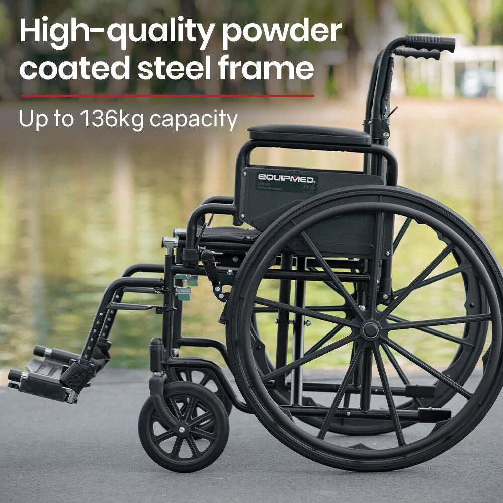EQUPMED 24" Wheelchair - Folds For Easy Transport, Supports Up To 136kg