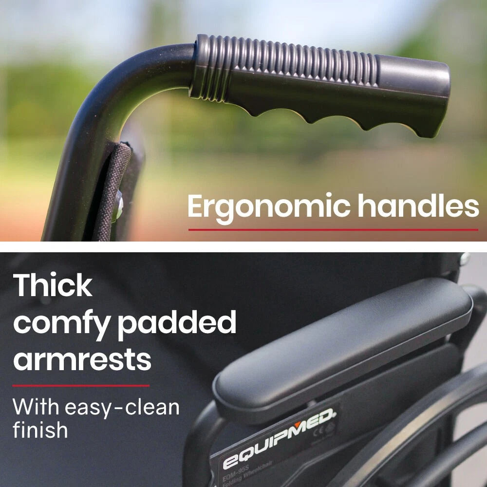 EQUPMED 24" Wheelchair - Folds For Easy Transport, Supports Up To 136kg