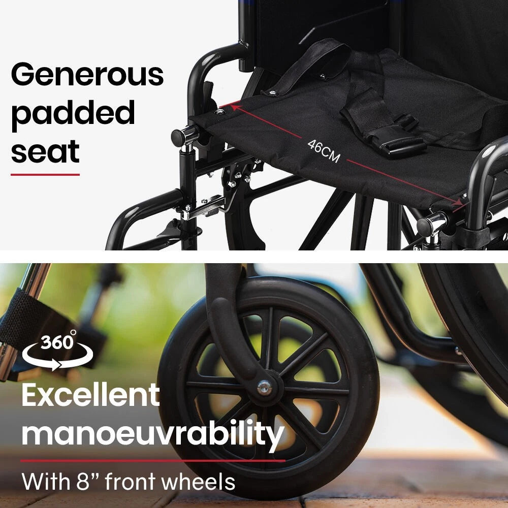 EQUPMED 24" Wheelchair - Folds For Easy Transport, Supports Up To 136kg