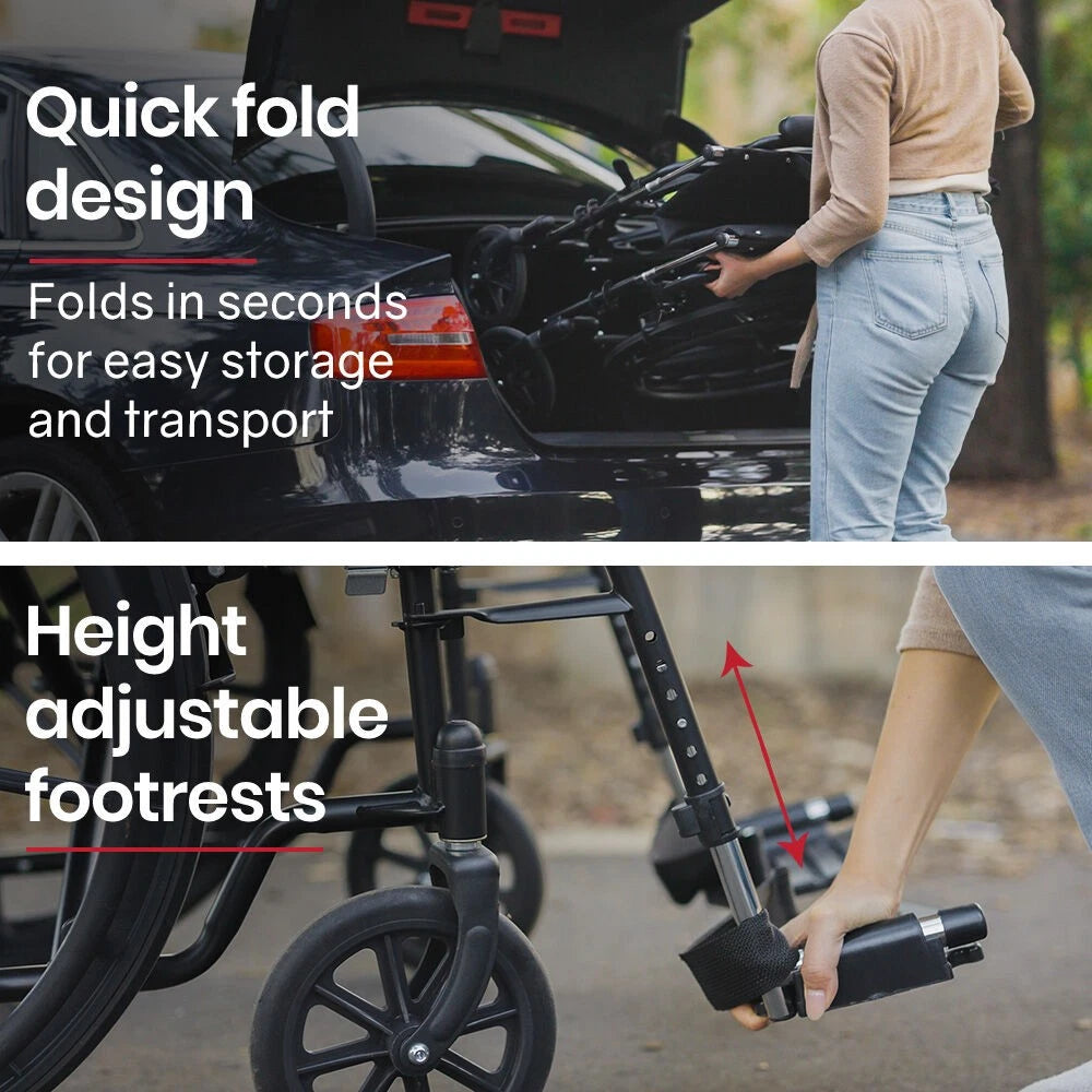 EQUPMED 24" Wheelchair - Folds For Easy Transport, Supports Up To 136kg