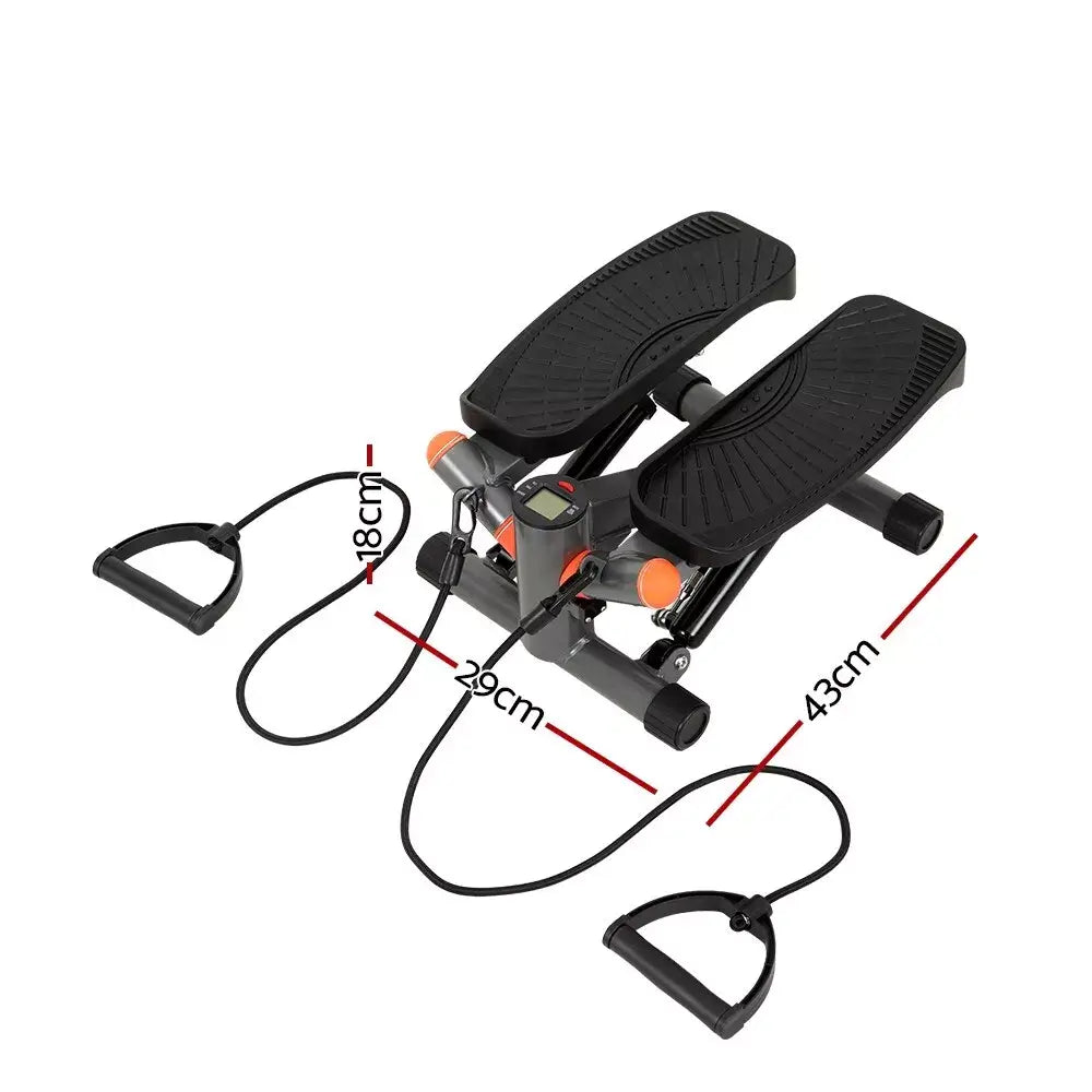Compact step machine with resistance bands, designed for a full-body workout, improving cardio fitness and muscle toning at home