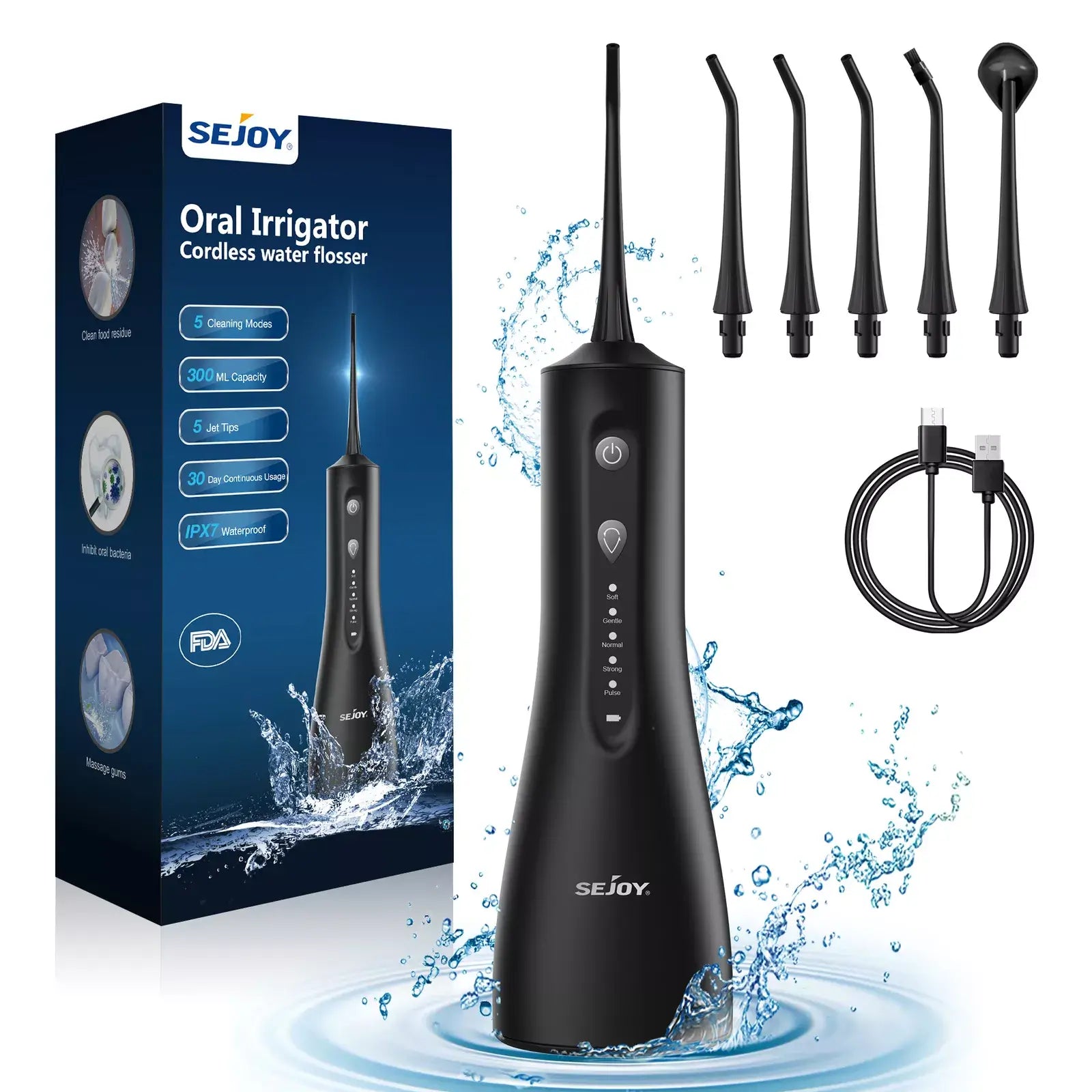 Cordless water flosser for teeth cleaning with 5 jet tips and USB charging – ideal for travel and daily oral hygiene