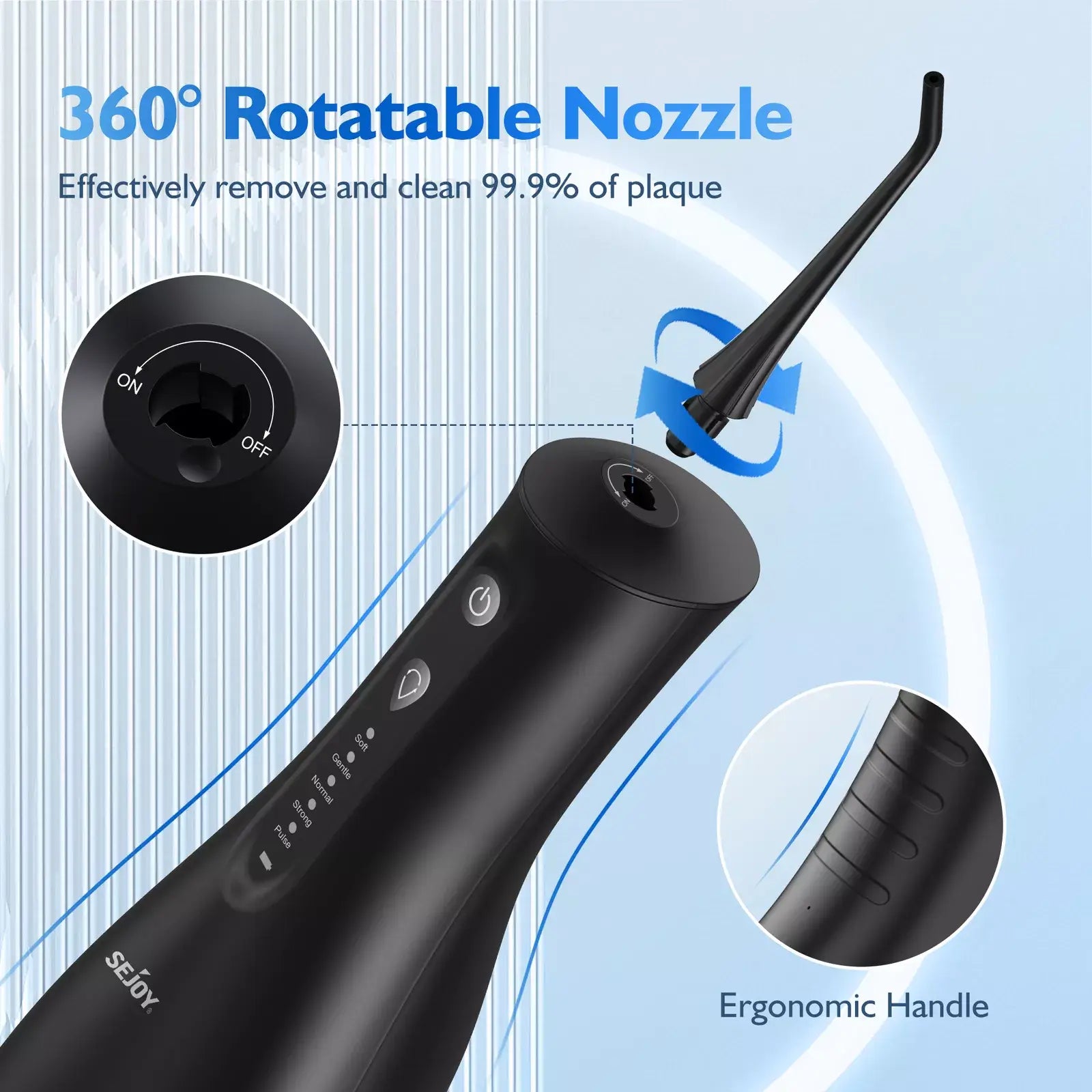 Water flosser with 360° rotatable nozzle for precise and easy oral cleaning